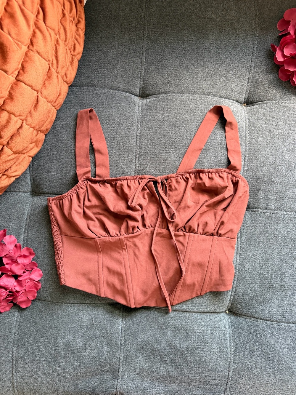 Kendall & Kylie Rust-Brown Corset Crop Top - Picture 2 of 5